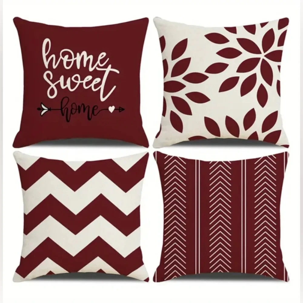 Square Zipper Single-sided Printed 4pcs Cushion Cover -